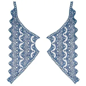 Symmetrical navy blue milk silk lace embroidered collar appliques for garment decoration