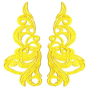 Yellow symmetrical water-soluble lace embroidery flower patches for DIY sewing and apparel