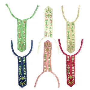 Variety of colorful embroidered lace collar patches with floral necktie designs