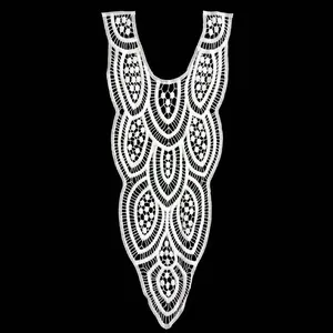 Intricate detail of white hollow-out water-soluble milk silk lace embroidery collar piece