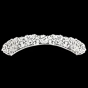 Detail view of white water-soluble milk silk embroidered lace collar with hollow floral patterns
