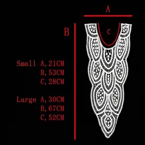 White milk silk water-soluble embroidery lace collar size chart with dimensions A B C