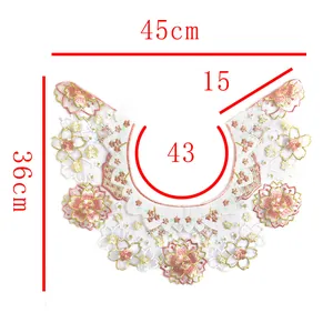 Detailed dimensions of a colorful floral embroidered organza detachable collar accessory