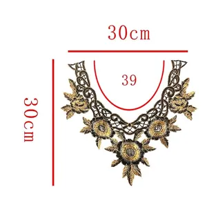 Gold and black embroidered lace collar applique detail with 30x30cm measurements