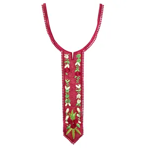 Close-up of vibrant red floral embroidered lace collar accessory for clothing decoration