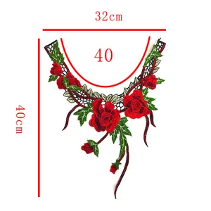 Detail showing red rose embroidered lace collar dimensions: 32cm width and 40cm height.