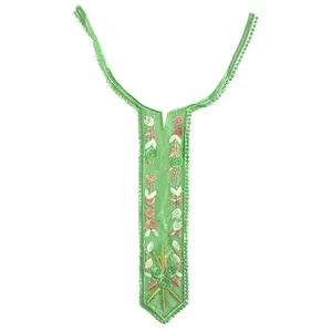 Detail view of green floral embroidered lace collar accessory for women's clothing