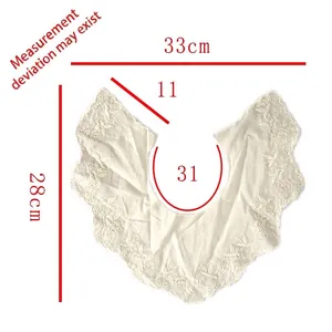 Detailed dimension diagram for white cotton embroidered lace floral detachable collar neckline