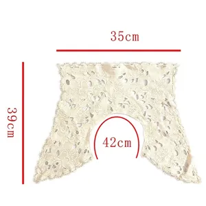 Detailed macro view of white hollow lace collar showing measurements 35cm and 39cm