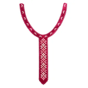 Detail of intricate burgundy embroidery lace collar for garment DIY