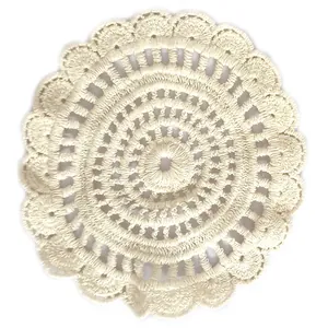 Handmade vintage crochet lace coaster with circular floral hollow pattern