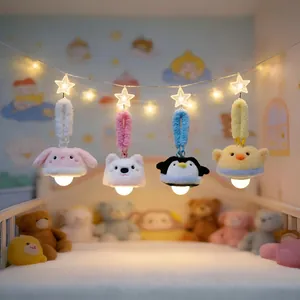 Cute Plush Animal Night Light USB Rechargeable Hanging LED Lamp Soft Cartoon Rabbit Penguin Chick Dog Dolls Room Decor Gifts