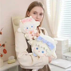 Carino Angelo Agnello Peluche Bianco Pecora Animale Farcito Con Fiocco A Quadretti Pizzo Profumato Bambola Lenitivo Regalo Bambini Ragazze
