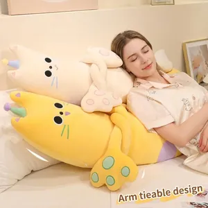 Coussin de corps long en peluche chat de dessin animé avec bras à nouer