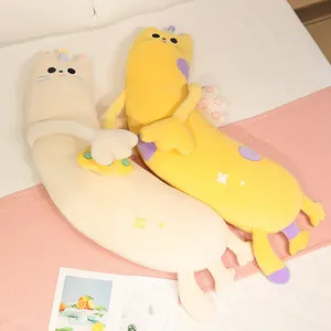 Oreiller long en peluche chat de dessin animé mignon avec de grandes mains douces