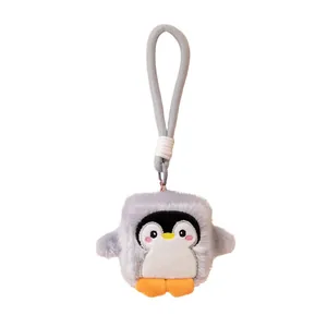 Adorable square penguin plush keychain for backpack charm with soft fuzzy texture