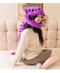 Gorro de peluche con diseño de esqueleto de dinosaurio púrpura para cosplay y regalos