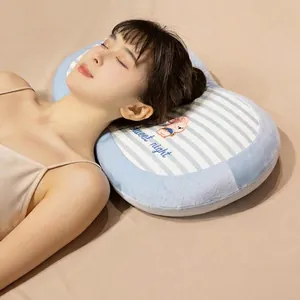 Ergonomic cute cat belly memory foam pillow for office nap with soft striped design