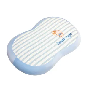 Ergonomic cat belly nap pillow with cartoon rabbit and blue stripes