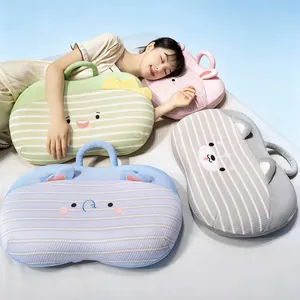 Portable ice silk memory foam nap pillow with cute cartoon animal design for office