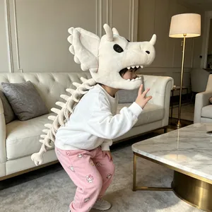 Gorro de Peluche de Esqueleto de Dinosaurio Divertido Gorro de Exoesqueleto de T-Rex de Poliéster Suave Algodón PP Gorra Decorativa de Calavera
