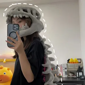 Divertido gorro peluche esqueleto de dinosaurio gris T-Rex para fiestas y regalos