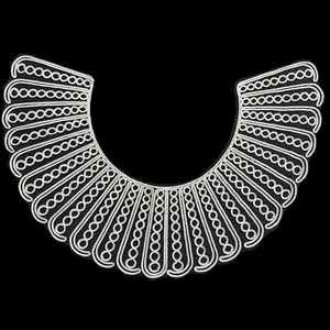 Close-up of white embroidered rope lace detachable collar with intricate patterns