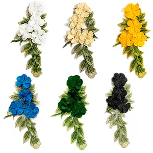 Selection of 3D multi-layered floral embroidery patches in various vivid colors.
