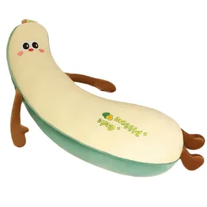 Long oreiller en peluche banane avec tissu en soie glacée pour un sommeil confortable