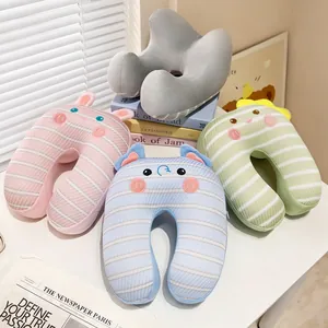 Almohada de Cuello en Forma de U de Seda de Hielo de Verano Almohada de Viaje Transpirable Diseño de Animal de Dibujos Animados para Oficina Avión