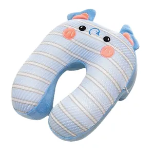 Almohada cervical en forma de U de seda de hielo con diseño de cerdo rayado para viaje