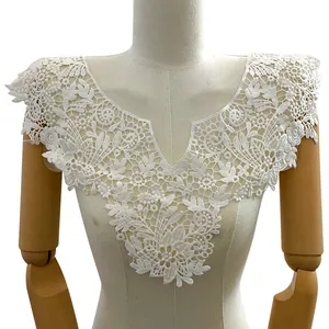 Detailed view of white milk silk embroidered lace fake collar displayed on a mannequin.