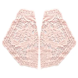 Détails des appliques en dentelle brodée de soie de lait rose au motif floral complexe