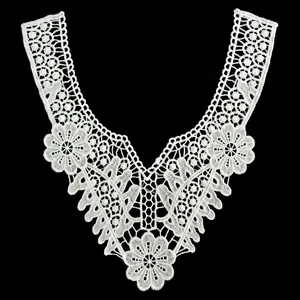 White Milk Silk Embroidered Lace Hollow Out Fake Collar V Neck Floral DIY Apparel Sewing Trim Accessory For Women Clothing Decor