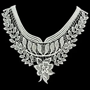 Col Faux en Dentelle Brodée Soie de Lait Blanc Motif Floral Ajouré Garniture de Couture Accessoire de Vêtement DIY pour Femmes