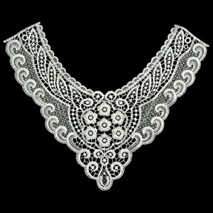 White Milk Silk Embroidered Lace Fake Collar Hollow Out Floral Embroidery Apparel Sewing Fabric Lace Trim For Women DIY