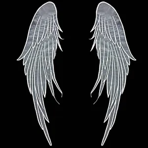 Angel Wing Shape Embroidery Lace Patch Milk Silk Organza DIY Costume Applique Wedding Dress Decoration Elegant Feather Pattern
