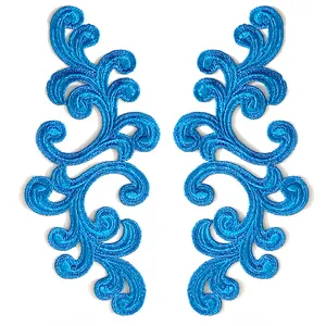 Blue symmetrical water-soluble embroidered lace flower patches for DIY clothing decoration