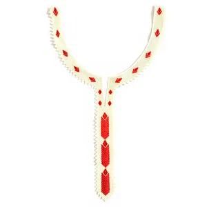Col en dentelle blanche de style ethnique avec broderie géométrique rouge pour robe