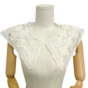 Detailed close-up showing white milk silk embroidered lace detachable doll collar