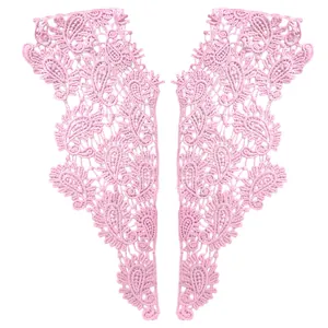 Milk Silk Embroidered Lace Hollow Out Floral Collar Patches Symmetric Water Soluble Lace Applique For Dress Apparel DIY Sewing Trims