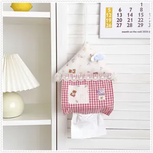 Cute house-shaped hanging fabric tissue holder for bedroom and living room wall decor