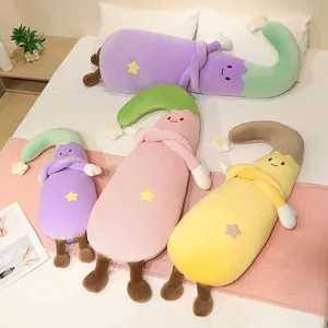 Soft eggplant plush toy pillows in various colors for sleeping and decoration