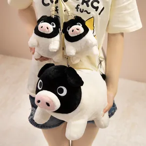 Cute black-faced pig plush crossbody bag with matching animal doll pendants for girls
