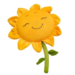 Simpatico cuscino di peluche a forma di girasole con sorriso ricamato decoro casa e regalo