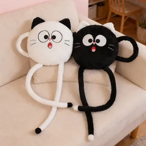 Funny black and white cat plush pillows with long limbs for sofa home decoration