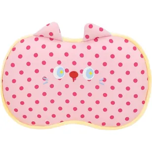 Cómoda almohada de siesta de espuma viscoelástica rosa con forma de gato y lunares