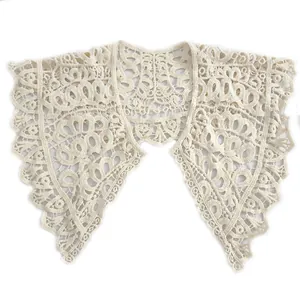 Close-up of milk silk embroidered lace detachable collar with hollow floral design