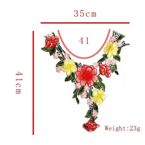 Detailed view of the ethnic floral embroidery lace collar with 35cm by 41cm dimensions