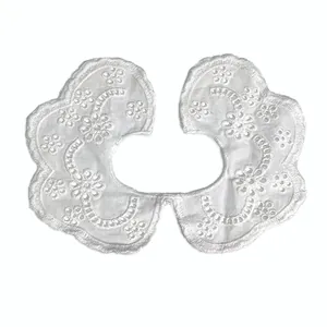 Detailed view of white pure cotton embroidered floral detachable collar for kids clothing